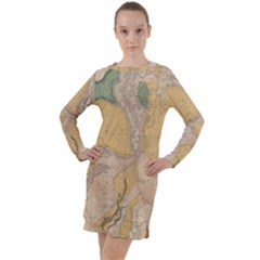 Vintage World Map Physical Geography Long Sleeve Hoodie Dress