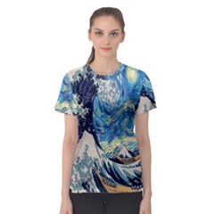 The Great Wave Of Kanagawa Painting Starry Night Van Gogh Women s Sport Mesh Tee