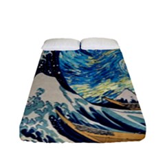 The Great Wave Of Kanagawa Painting Starry Night Van Gogh Fitted Sheet (full/ Double Size) by Sudheng