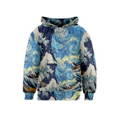 The Great Wave Of Kanagawa Painting Starry Night Van Gogh Kids  Pullover Hoodie by Sudheng