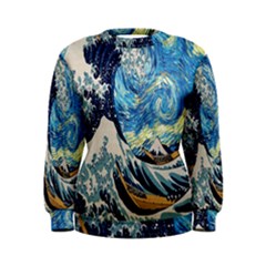 The Great Wave Of Kanagawa Painting Starry Night Van Gogh Women s Sweatshirt by Sudheng