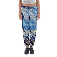 The Great Wave Of Kanagawa Painting Starry Night Van Gogh Women s Jogger Sweatpants by Sudheng