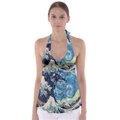 The Great Wave Of Kanagawa Painting Starry Night Van Gogh Babydoll Tankini Top by Sudheng