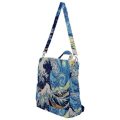 The Great Wave Of Kanagawa Painting Starry Night Van Gogh Crossbody Backpack by Sudheng