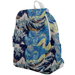 The Great Wave Of Kanagawa Painting Starry Night Van Gogh Top Flap Backpack by Sudheng