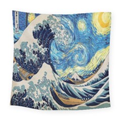 The Great Wave Of Kanagawa Painting Starry Night Van Gogh Square Tapestry (large) by Sudheng