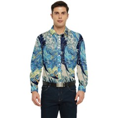 The Great Wave Of Kanagawa Painting Starry Night Van Gogh Men s Long Sleeve  Shirt by Sudheng