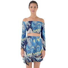 The Great Wave Of Kanagawa Painting Starry Night Van Gogh Off Shoulder Top With Skirt Set by Sudheng