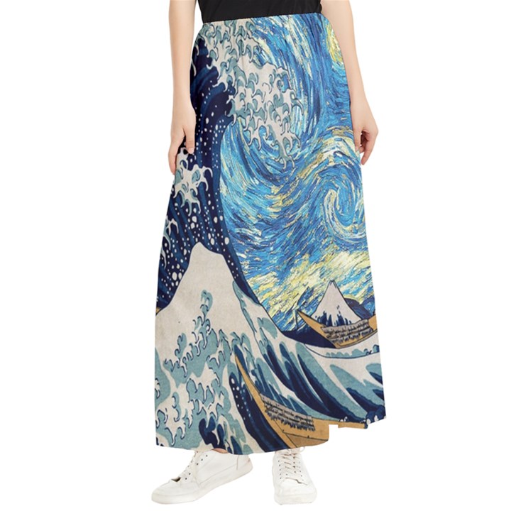 The Great Wave Of Kanagawa Painting Starry Night Van Gogh Maxi Chiffon Skirt