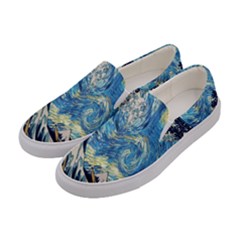 The Great Wave Of Kanagawa Painting Starry Night Van Gogh Women s Canvas Slip Ons by Sudheng