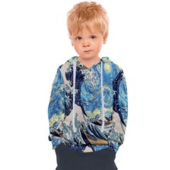 The Great Wave Of Kanagawa Painting Starry Night Van Gogh Kids  Overhead Hoodie by Sudheng