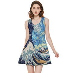 The Great Wave Of Kanagawa Painting Starry Night Van Gogh Inside Out Reversible Sleeveless Dress by Sudheng