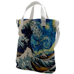 The Great Wave Of Kanagawa Painting Starry Night Van Gogh Canvas Messenger Bag by Sudheng