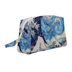 The Great Wave Of Kanagawa Painting Starry Night Van Gogh Wristlet Pouch Bag (medium) by Sudheng