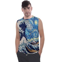 The Great Wave Of Kanagawa Painting Starry Night Van Gogh Men s Regular Tank Top by Sudheng