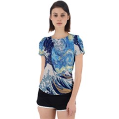 The Great Wave Of Kanagawa Painting Starry Night Van Gogh Back Cut Out Sport Tee by Sudheng