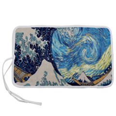 The Great Wave Of Kanagawa Painting Starry Night Van Gogh Pen Storage Case (m) by Sudheng