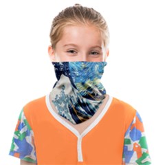 The Great Wave Of Kanagawa Painting Starry Night Van Gogh Face Covering Bandana (kids) by Sudheng