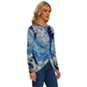 The Great Wave Of Kanagawa Painting Starry Night Van Gogh Long Sleeve Crew Neck Pullover Top View3