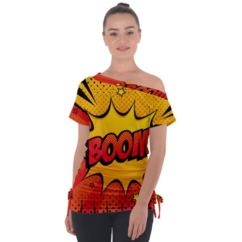 Explosion Boom Pop Art Style Off Shoulder Tie-up Tee by Sudheng