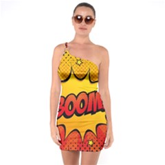 Explosion Boom Pop Art Style One Shoulder Ring Trim Bodycon Dress