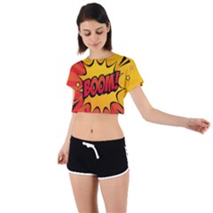 Explosion Boom Pop Art Style Tie Back Short Sleeve Crop Tee by Sudheng