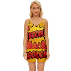 Explosion Boom Pop Art Style V-neck Satin Pajamas Set by Sudheng