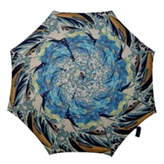 Starry Night Hokusai Van Gogh The Great Wave Off Kanagawa Hook Handle Umbrellas (small) by Sudheng