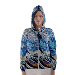 Starry Night Hokusai Van Gogh The Great Wave Off Kanagawa Women s Hooded Windbreaker