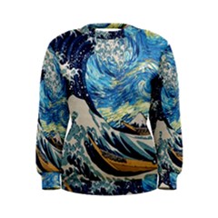 Starry Night Hokusai Van Gogh The Great Wave Off Kanagawa Women s Sweatshirt by Sudheng