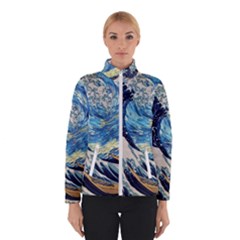 Starry Night Hokusai Van Gogh The Great Wave Off Kanagawa Women s Bomber Jacket by Sudheng