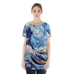 Starry Night Hokusai Van Gogh The Great Wave Off Kanagawa Skirt Hem Sports Top by Sudheng