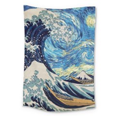 Starry Night Hokusai Van Gogh The Great Wave Off Kanagawa Large Tapestry by Sudheng