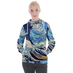 Starry Night Hokusai Van Gogh The Great Wave Off Kanagawa Women s Hooded Pullover by Sudheng