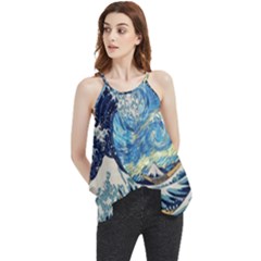 Starry Night Hokusai Van Gogh The Great Wave Off Kanagawa Flowy Camisole Tank Top by Sudheng