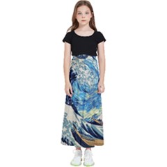 Starry Night Hokusai Van Gogh The Great Wave Off Kanagawa Kids  Flared Maxi Skirt by Sudheng