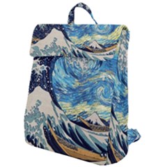 Starry Night Hokusai Van Gogh The Great Wave Off Kanagawa Flap Top Backpack by Sudheng