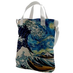 Starry Night Hokusai Van Gogh The Great Wave Off Kanagawa Canvas Messenger Bag by Sudheng