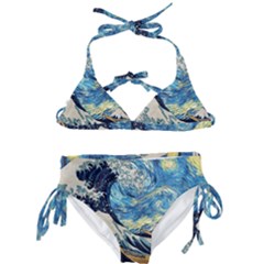 Starry Night Hokusai Van Gogh The Great Wave Off Kanagawa Kids  Classic Bikini Set by Sudheng