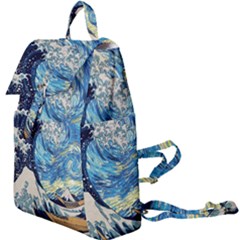 Starry Night Hokusai Van Gogh The Great Wave Off Kanagawa Buckle Everyday Backpack by Sudheng