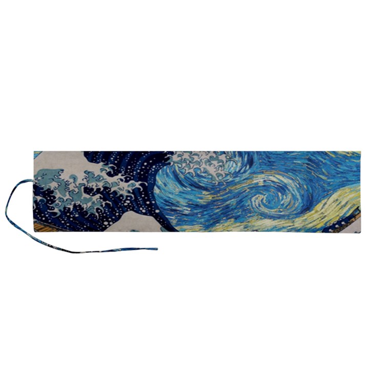 Starry Night Hokusai Van Gogh The Great Wave Off Kanagawa Roll Up Canvas Pencil Holder (L)