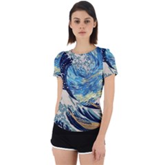 Starry Night Hokusai Van Gogh The Great Wave Off Kanagawa Back Cut Out Sport Tee by Sudheng