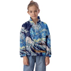 Starry Night Hokusai Van Gogh The Great Wave Off Kanagawa Kids  Half Zip Hoodie