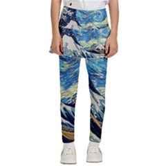 Starry Night Hokusai Van Gogh The Great Wave Off Kanagawa Kids  Skirted Pants by Sudheng