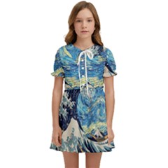 Starry Night Hokusai Van Gogh The Great Wave Off Kanagawa Kids  Sweet Collar Dress by Sudheng