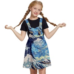 Starry Night Hokusai Van Gogh The Great Wave Off Kanagawa Kids  Apron Dress by Sudheng