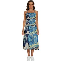 Starry Night Hokusai Van Gogh The Great Wave Off Kanagawa Sleeveless Shoulder Straps Boho Dress