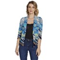 Starry Night Hokusai Van Gogh The Great Wave Off Kanagawa Women s Draped Front 3/4 Sleeve Shawl Collar Jacket View1