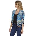 Starry Night Hokusai Van Gogh The Great Wave Off Kanagawa Women s Draped Front 3/4 Sleeve Shawl Collar Jacket View2