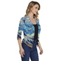 Starry Night Hokusai Van Gogh The Great Wave Off Kanagawa Women s Draped Front 3/4 Sleeve Shawl Collar Jacket View3